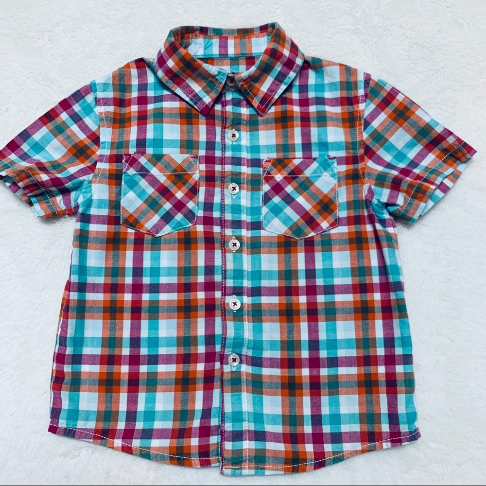 Cherokee 3T Boys Plaid Button Down Short Sleeve